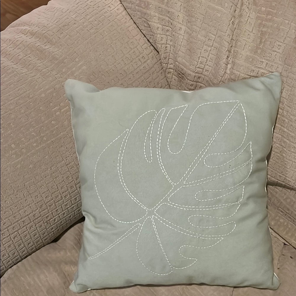 Leaf Embroidered Throw Pillow